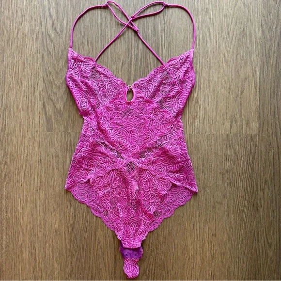 Y2K Victoria’s Secret Very Sexy Pink Lace Open Back Bodysuit S Fairy Festival - Picture 5 of 7
